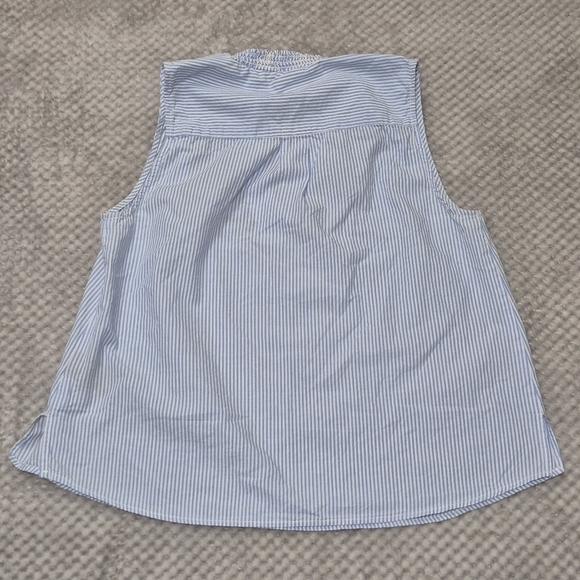 Nanette Lepore Ruffle VNeck Tank Medium Embroidered Striped Boho Blue White - Picture 3 of 9